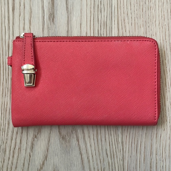 Danier Leather Wallet- Coral & Gold - Picture 1 of 6